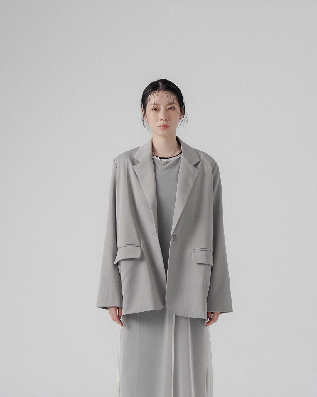 Plain suit jacket with back slit design - Gray【02030577】in stock+pre-order