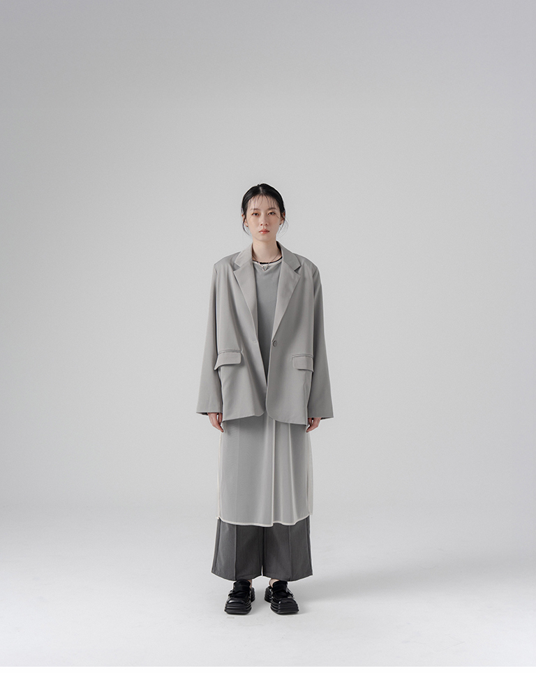 Plain suit jacket with back slit design - Gray【02030577】in stock+pre-order