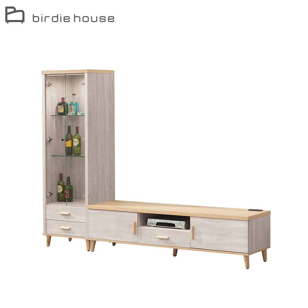 柏蒂家居-米諾8尺L型電視櫃組合(二門展示櫃+視聽長櫃)