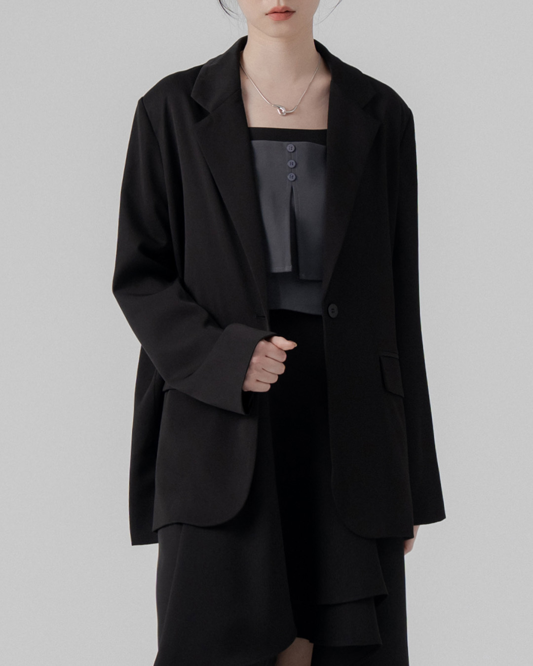 Plain suit jacket with back slit design - Black【02030578】in stock+pre-order