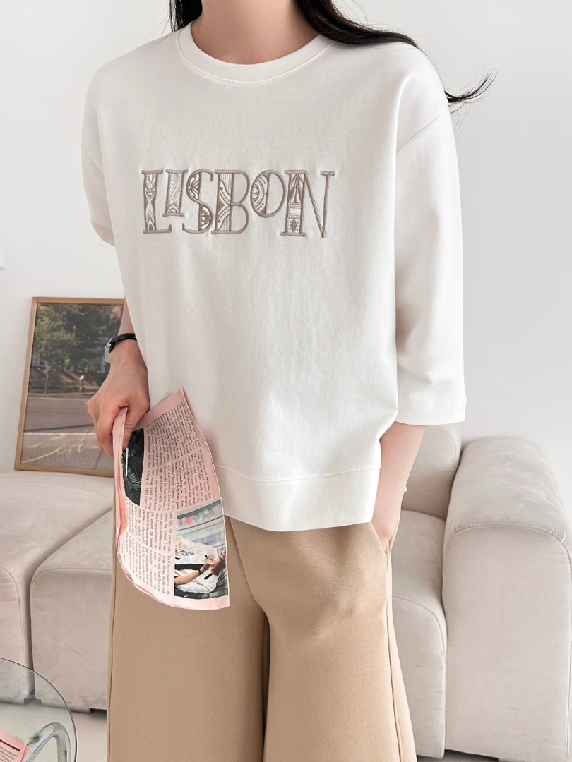 LISBON字母七分袖棉T｜簡約氣質百搭上衣