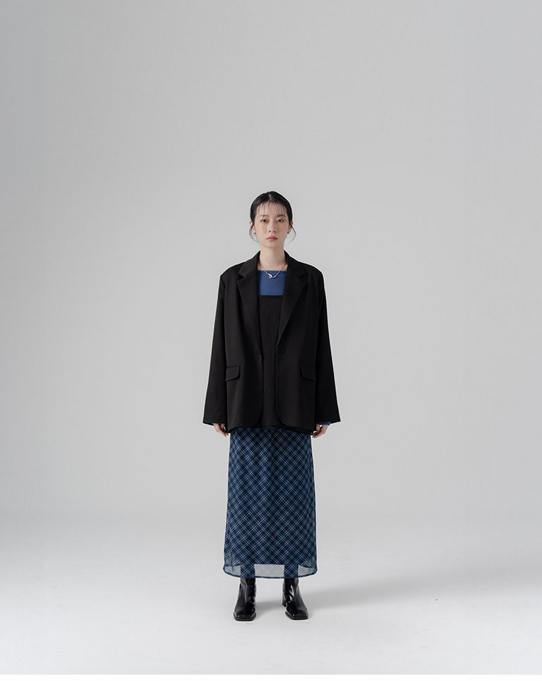 Plain suit jacket with back slit design - Black【02030578】in stock+pre-order