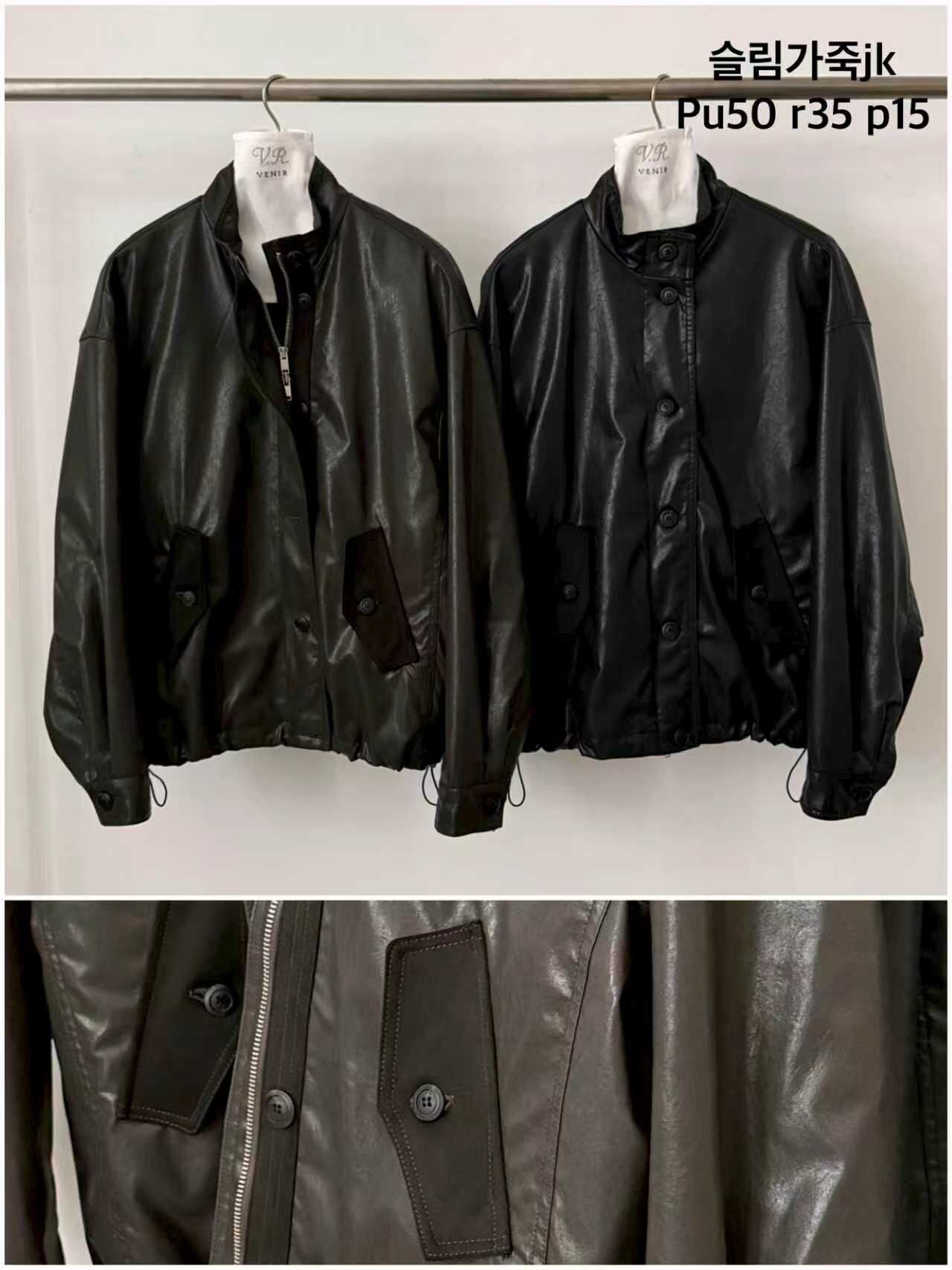 VR6020 型格PU皮拼接休閒拉錬外套