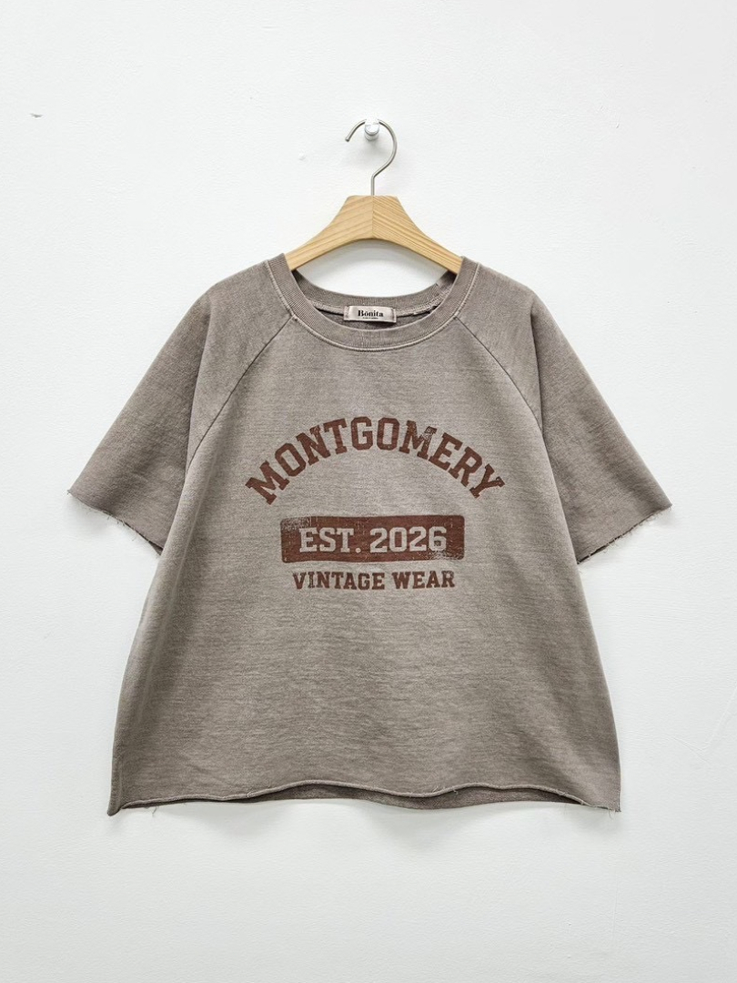 MONTGOMERY復古字母棉T｜美式復古字母寬版棉T