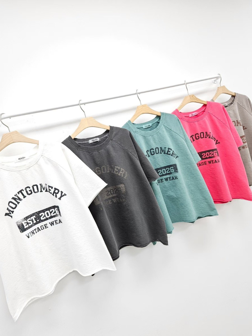 MONTGOMERY復古字母棉T｜美式復古字母寬版棉T
