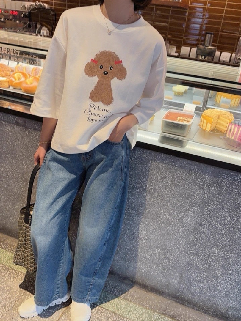 療癒小狗七分袖棉T｜療癒系休閒百搭上衣