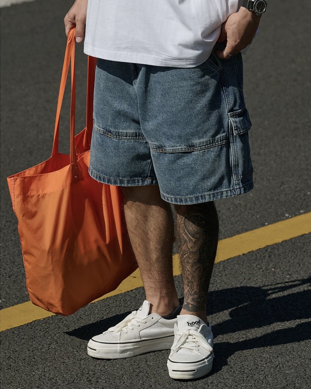 #預購 Broshood 26SS 日系 寬鬆 休閒 水洗 復古做舊 工裝 鬆緊大口袋 牛仔短褲