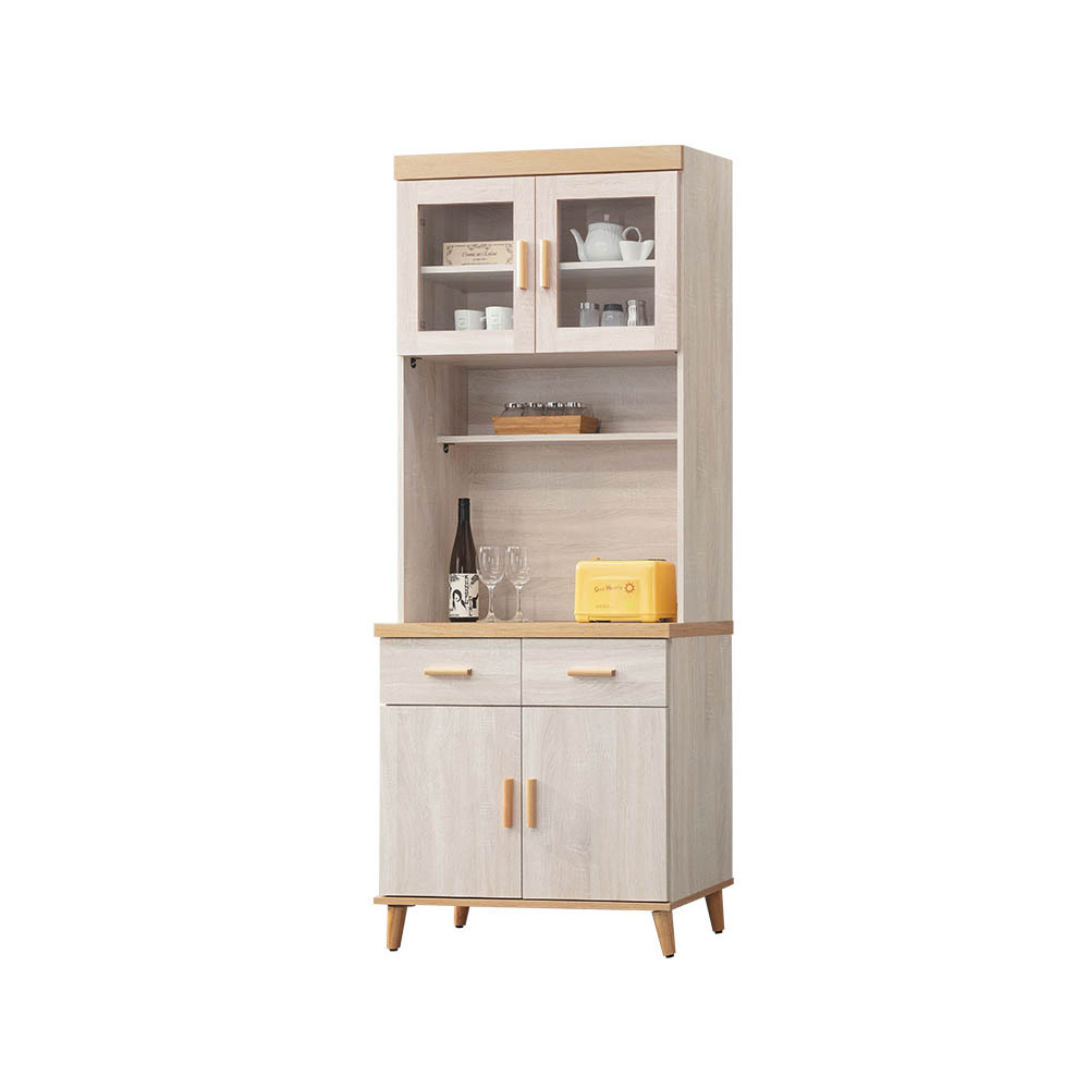 柏蒂家居-米諾2.7尺四門二抽高餐櫃/電器收納櫃/碗盤置物櫃(上座+下座)