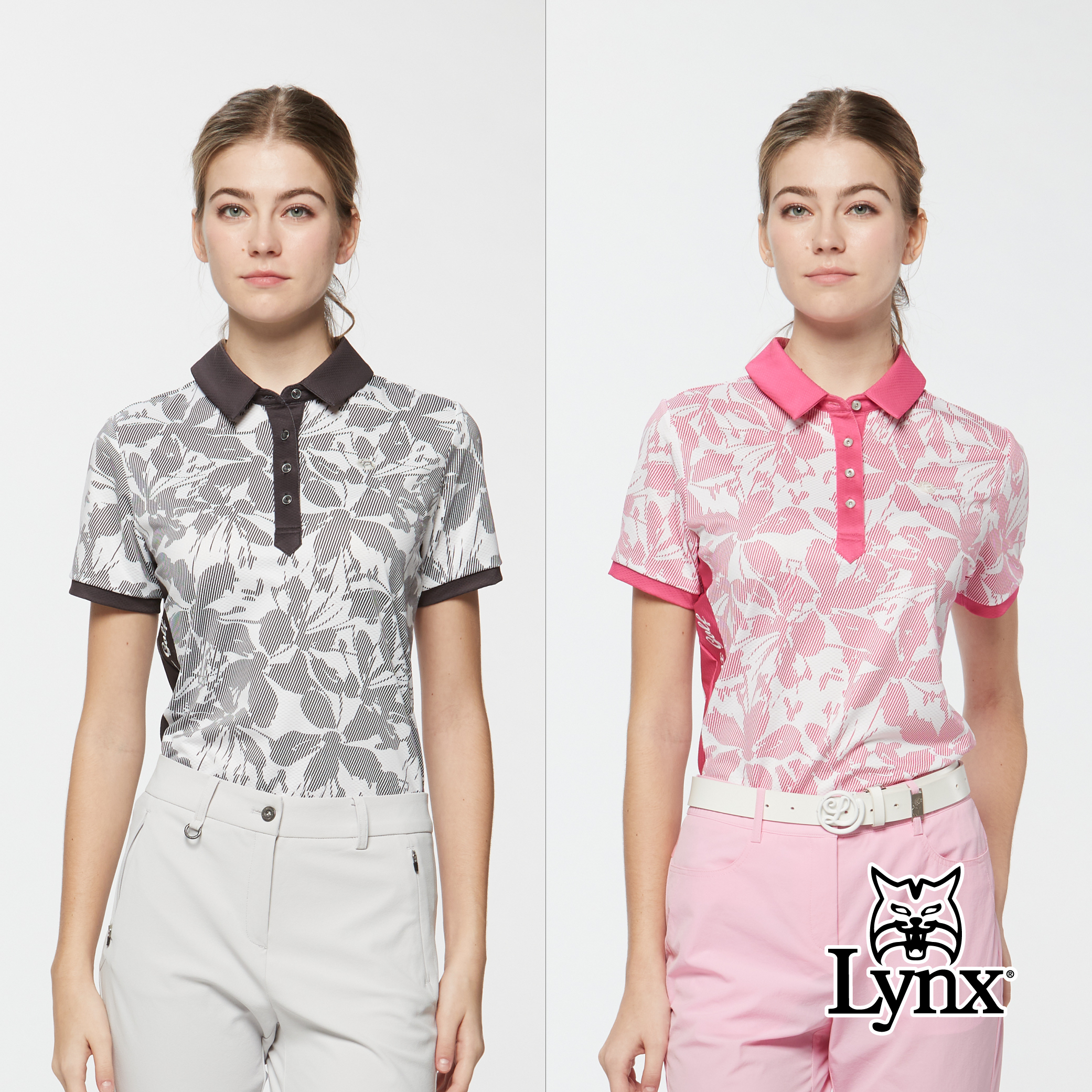 女款吸濕排汗水波紋花卉印花後領造型合身版短袖POLO衫