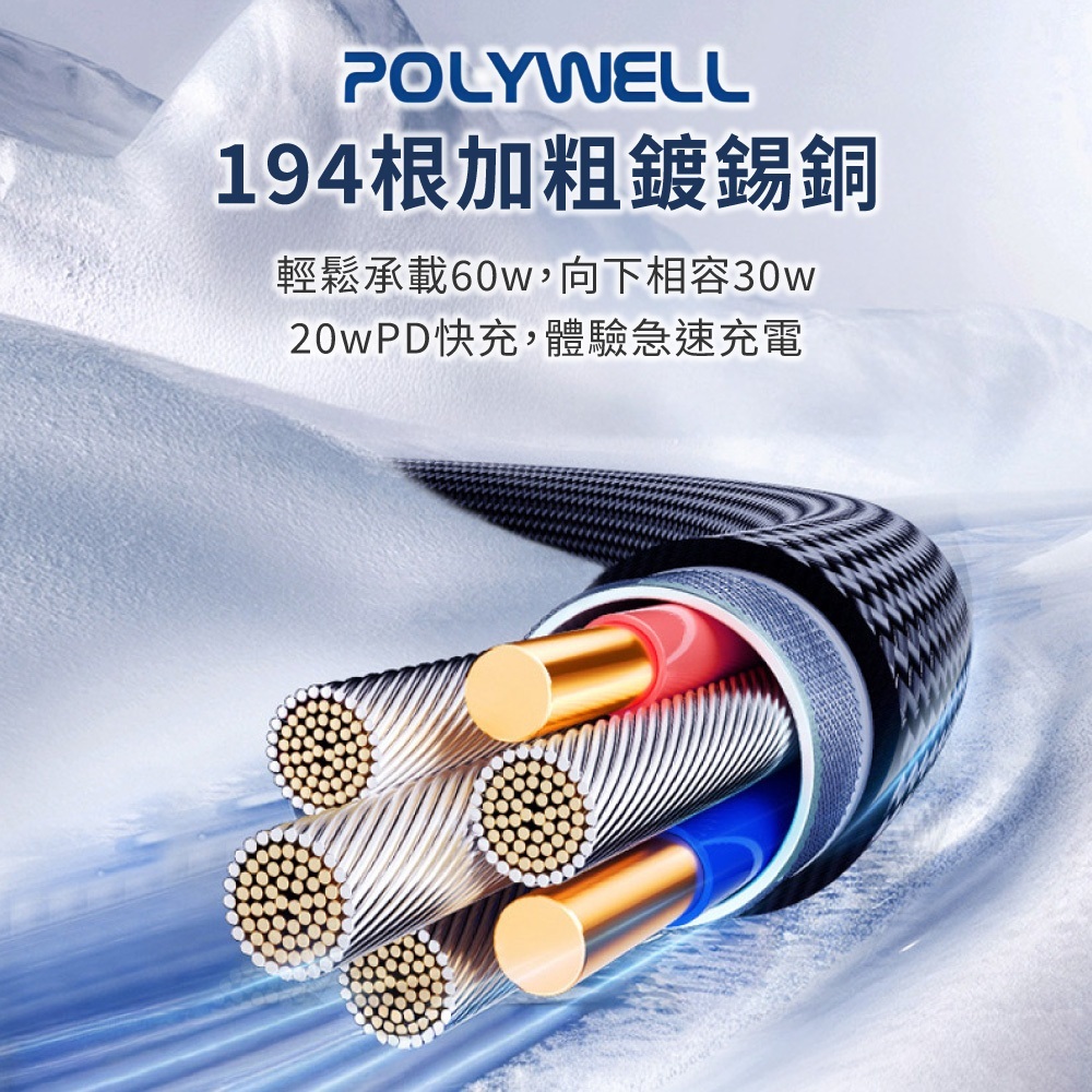 POLYWELL寶利威爾 PD編織快充線【DZ0258】