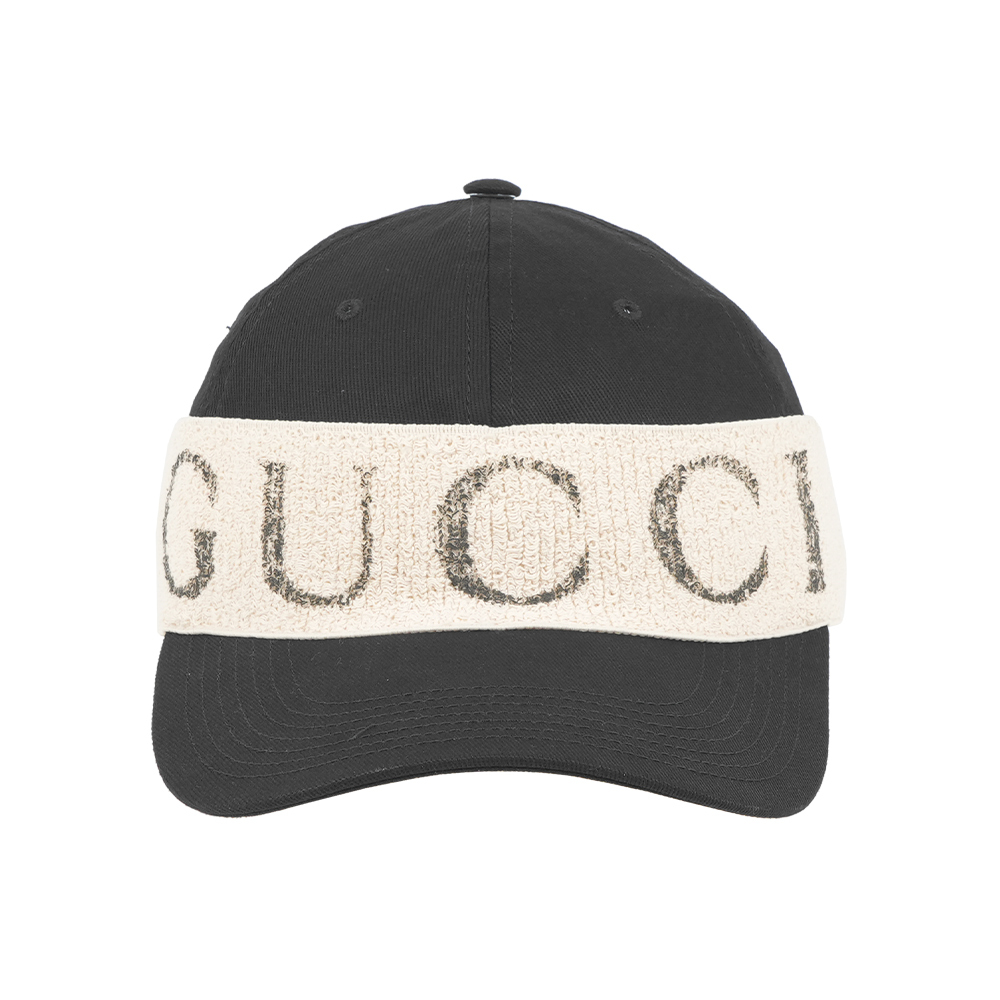 【GUCCI】米白Logo 標誌棉質彈性鴨舌帽(黑色)