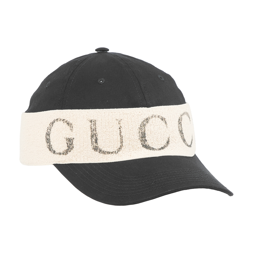 【GUCCI】米白Logo 標誌棉質彈性鴨舌帽(黑色)