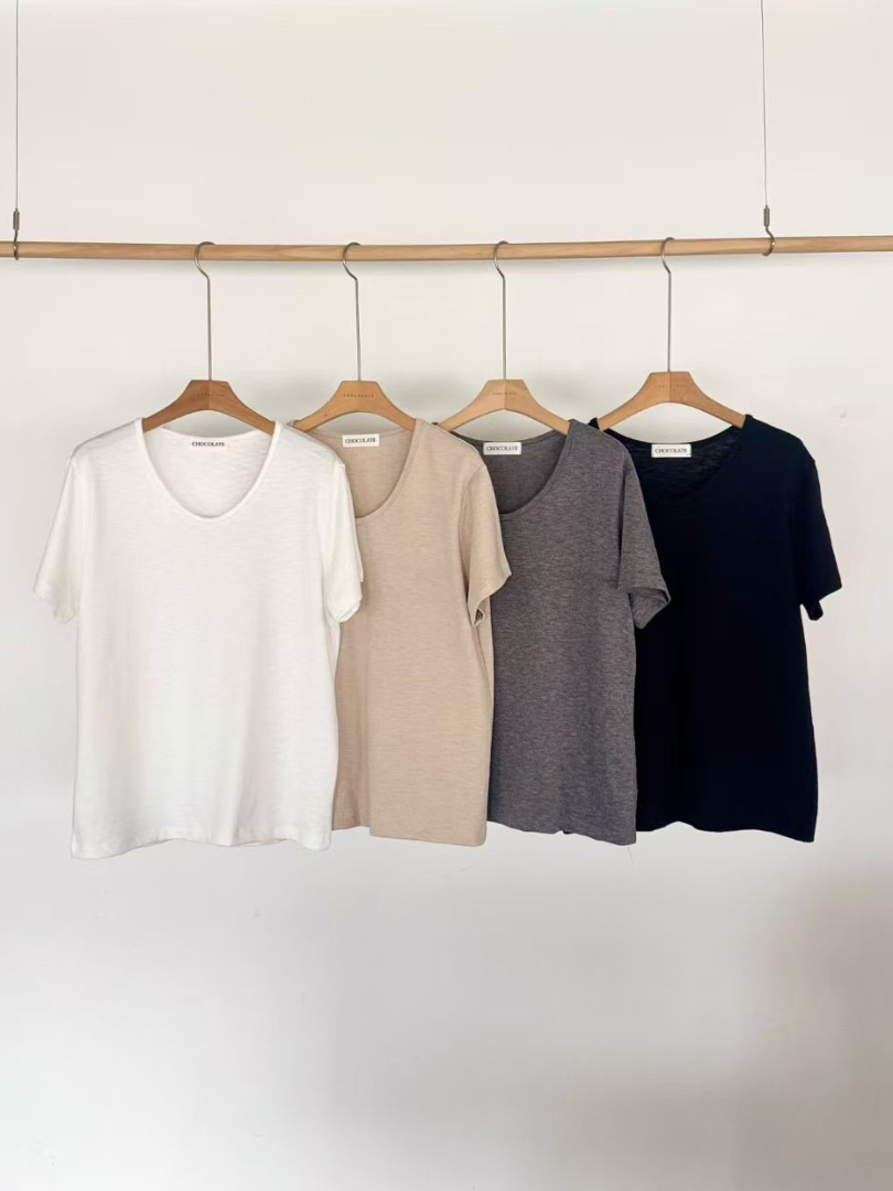 鎖骨顯瘦U領棉T｜柔軟氣質基本款上衣