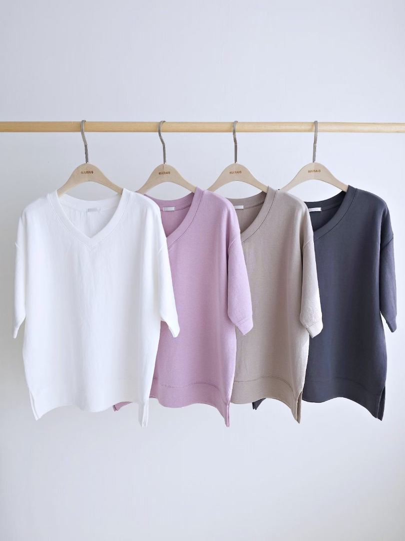 氣質五分袖V領棉T