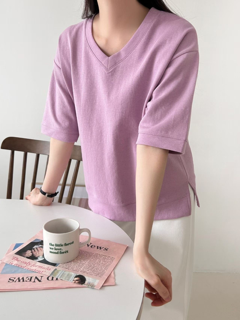 氣質五分袖V領棉T