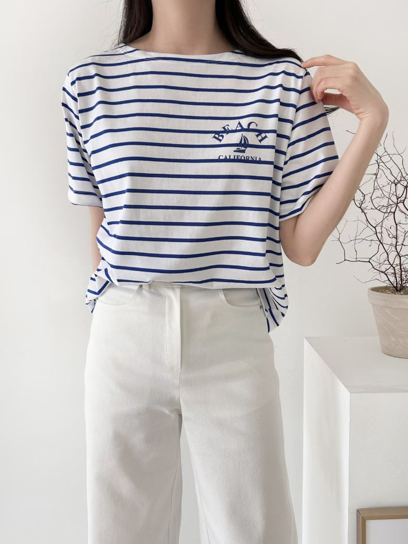 清爽法式橫條百搭上衣