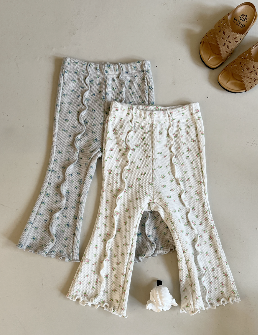 捲邊小花喇叭褲