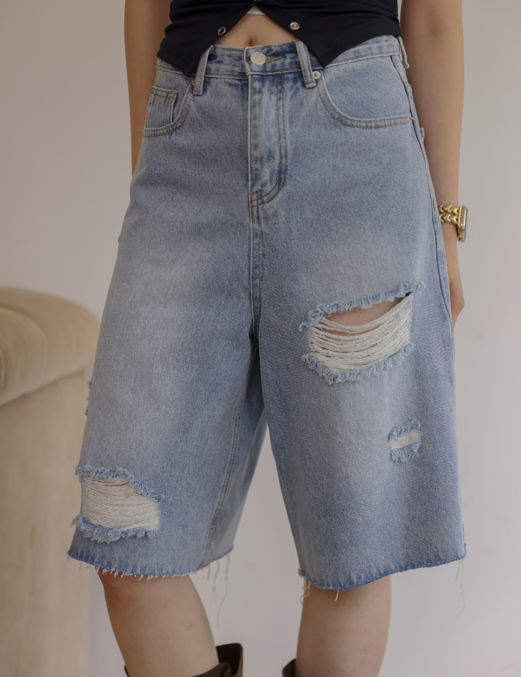 低腰及膝六分破褲（4尺寸）