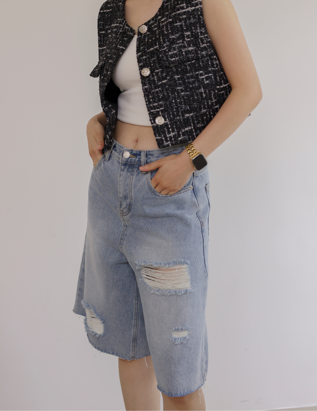 低腰及膝六分破褲（4尺寸）