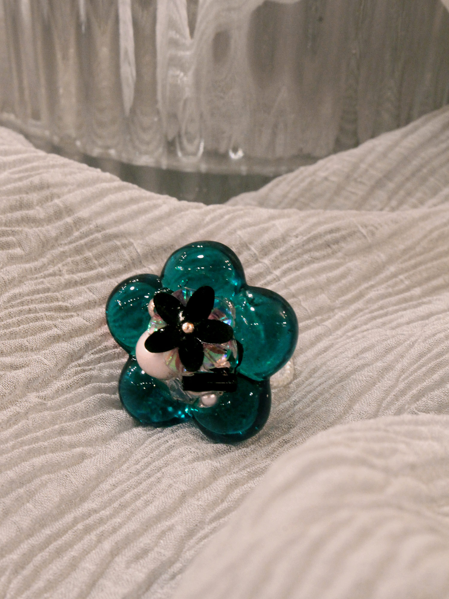 狐狸的童話。MUCHAT手作珍珠透綠花花戒指