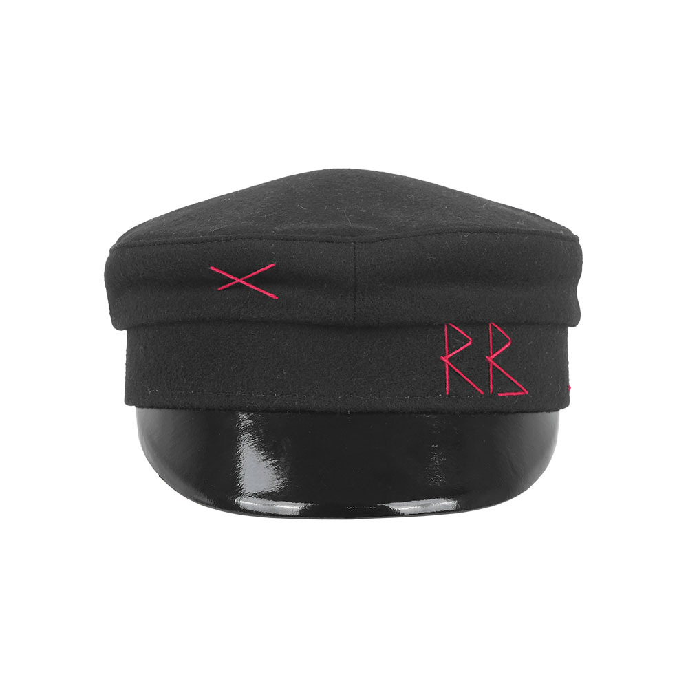 【Ruslan Baginskiy】 紅色縫線羊毛報童帽(黑色)