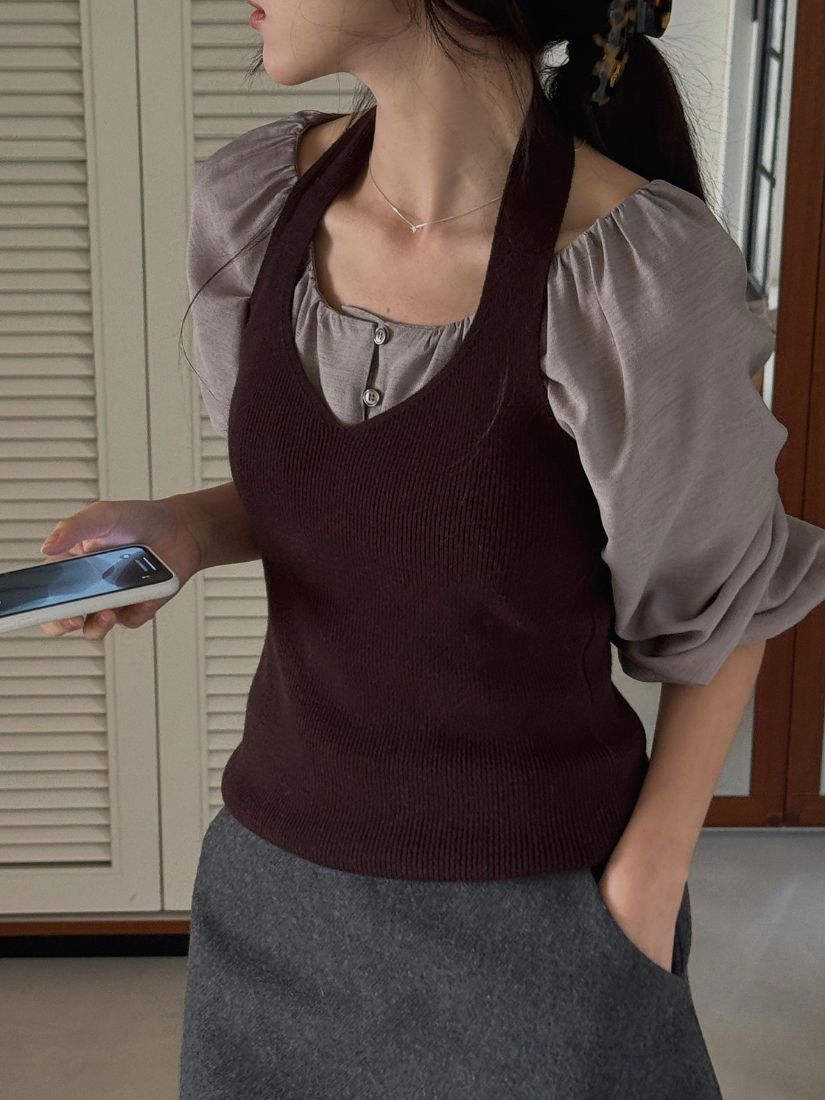 Elena 掛脖修身羊毛背心 [ 5色 / Free ]