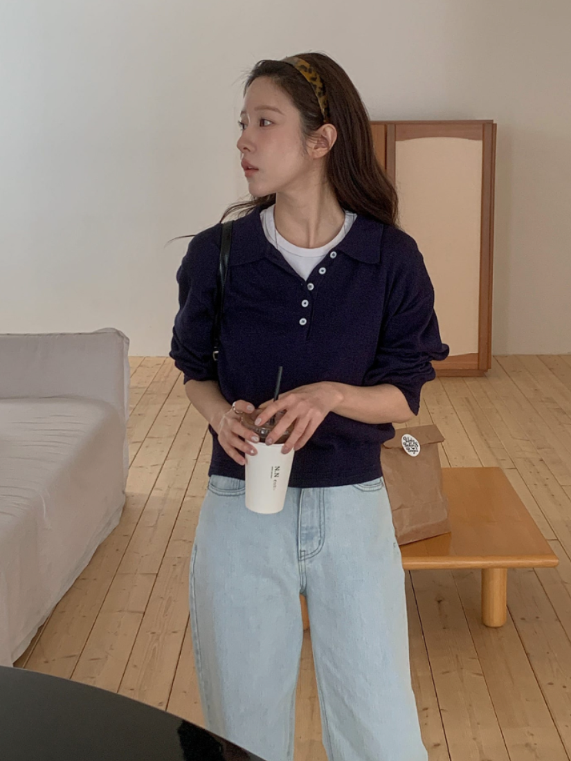 Lesley 法式翻領針織上衣 [ 3色 / Free ]