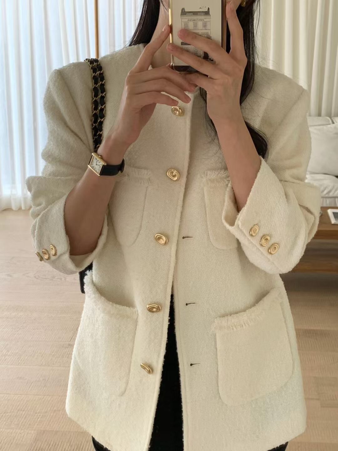 檸檬奶昔滾邊四口袋造型圓領小香外套 / 2色