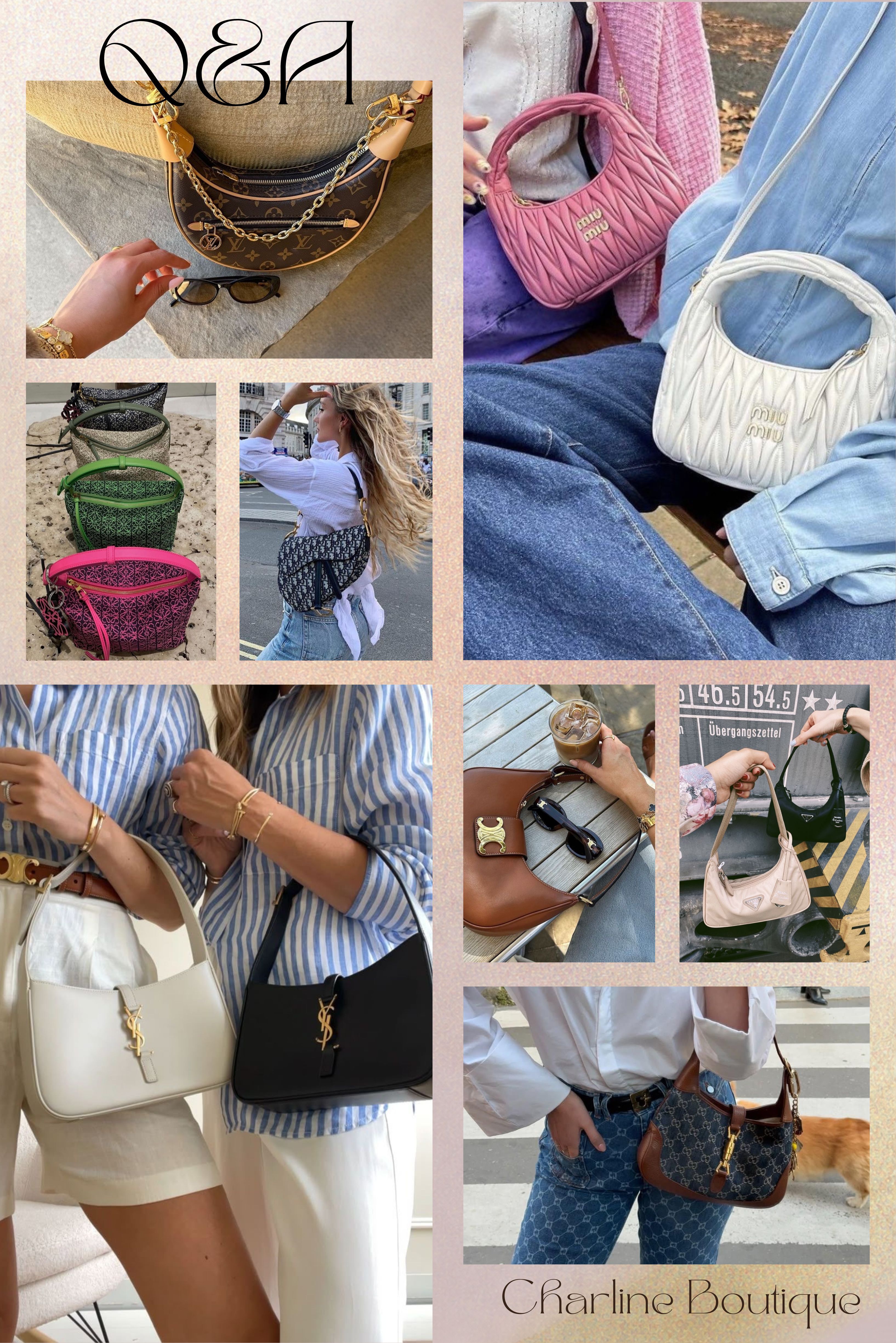 腋下包常見問題 Q&A  Q1：腋下包現在還流行嗎？還值得買嗎？  Ａ：值得，但要換個角度看這件事。  腋下包現在已經不是「爆紅單品」的狀態了，它慢慢沉澱成一個穩定的包型選項——就像托特包、肩背包一樣，不會因為流行季過了就消失。Celine AVA、YSL LE 5 À 7、Prada Re-Edition，這幾款的詢問度這幾年一直很穩，各品牌也持續在更新配色與材質。  真正讓腋下包長期受歡迎的原因不只是「潮」，而是它的比例對大多數體型都很友善，貼合肩線、不佔空間，搭牛仔褲、西裝外套、洋裝都不費力。這是其他包型很難完全取代的地方。    Q2：腋下包容量會不會太小？日常夠用嗎？  Ａ：說實話，要看你是誰。  如果你出門的標配是手機、短夾、鑰匙、口紅，幾乎每一款熱門腋下包都夠用，LV Loop、Gucci Jackie、Prada Re-Edition 這幾款放完這些還有餘裕。  但如果你是那種包包裡隨時有行動電源、備用藥、化妝包的人，腋下包會讓你很痛苦——不是容量不夠，而是每次拿東西都要翻找，體驗很差。這種情況，建議直接考慮 Gucci Jackie 中型或 Loewe Cubi，容量更接近你的需求；或者說真的，腋下包可能不是你的日常主力包，買來當造型用途更合理。    Q3：除了腋下包，最近還有哪些包型在紅？  Ａ：今年討論度高的方向大概有幾個。  East-West 細長包型（俗稱臘腸狗包）繼續強勢，Alaïa Le Teckel 是最常被提到的代表款，那種極細長的比例很有辨識度，但相對地容量也真的很小，更像造型單品。大容量托特包也回來了，像 Loewe Puzzle Fold 這種可折疊又好裝的款式，是覺得腋下包不夠用的人的常見替代選擇。草編包每到春夏都會熱一波，輕量好搭、度假感強，詢問度年年穩定。    Q4：Louis Vuitton 目前最受歡迎的包是哪幾款？  Ａ：LV 的熱門款集中在幾個方向。CarryAll PM/MM 是 Hobo 包型，容量大、好背，詢問度很高；Neverfull BB/MM 是長年不退的經典，容量實用，入門保值；Speedy 20/25 帶點復古感，尺寸剛好，是很多人第一顆 LV 的選擇；Pochette Métis 一直是難搶的熱門款，郵差包輪廓搭配老花，辨識度高。  這幾款共同點是耐用、通勤日常都能用，不太需要擔心過季問題。    Q5：第一次買 Celine 包包推薦哪幾款？  Ａ：第一次買 Celine，建議先從辨識度和日常好搭這兩個方向去想。  Triomphe 凱旋門系列是最多人入手的起點，老花設計有記憶點，Teen 尺寸對亞洲女生很友善；AVA 半月包輕巧時髦，如果你喜歡腋下包的輪廓，AVA 是 Celine 裡最容易入門的選擇；如果預算想控制，Triomphe 帆布系列（Mini Vertical Cabas、Bucket 等）實用性也很高，不一定要從皮革款開始；想要更低調質感，Soft 16 是另一個方向，線條極簡但材質很有說服力。    Q6：Prada 除了尼龍包，還有其他推薦嗎？  Ａ：除了 Re-Edition，Prada 近年還有幾個討論度很高的包型。  Cleo 是流線腋下包的代表，弧形輪廓搭配光澤感皮革，設計極簡但很有存在感；Galleria 是 Saffiano 皮革的經典手提包，結構硬挺俐落，職場氣場很強；Moon 是半月輪廓、偏柔軟的款式；Arqué 則是圓弧結構，復古與現代感兼具。  差別主要在線條感與使用場合，但這幾款在 Prada 裡的辨識度都算高。    Q7：Miu Miu 除了 Wander 還有什麼經典款？  Ａ：Wander 之外，Miu Miu 近年詢問度高的款式還有幾個。  Arcadie 是保齡球包輪廓，復古俐落，最近熱度上升很快；Aventure 皮革柔軟，風格更隨性慵懶，比 Wander 少一點甜度；Pocket 有工裝感，多口袋收納強，適合需要實用性的人；Ivy 是比較簡約的托特輪廓，通勤友好。  如果你在意的是「更能常背」，建議把容量和肩帶舒適度也一起列入考量，光看外觀選包會踩雷。    Q8：Gucci 最值得收藏的經典款是？  Ａ：Gucci 的經典款不少，但最穩的幾條線是：GG Marmont 絎縫包，流行了很多年但真的好搭，入門犯錯率低；Jackie 1961 偏復古優雅，有歷史感；Horsebit 1955 馬銜扣設計，方正耐看，是我們覺得最有收藏感的一款；Ophidia 老花系列文藝感強；Bamboo 1947 則更有稀缺性，收藏導向大於日常使用。  風格差異很明顯，建議先確認自己的穿搭方向再選，不然很容易買了一顆跟日常穿搭格格不入的包。    Q9：Loewe 入門推薦買哪一顆？  Ａ：Loewe 的入門款大多帶有明確的設計語言，選之前要先想清楚自己更喜歡哪種氛圍。  Puzzle 是最多人的起點，幾何拼接工藝有辨識度，背法多，但相對偏「有設計感的人」使用；Hammock 結構可變形，容量實用，日常使用率高；Flamenco 束口包皮革柔軟，風格慵懶隨性，是喜歡有點波西米亞感的人的首選；Gate 馬鞍輪廓，打結皮帶細節很有記憶點。  如果你在意日常使用率，背法彈性和重量是最關鍵的兩個變數，先確認這兩點再決定。    Q10：Saint Laurent 必買清單有哪些？  Ａ：除了 LE 5 À 7，Saint Laurent 裡還有幾款常被列入清單。  NIKI 是柔軟皮革加鏈條的組合，做舊質感讓它不怕刮傷，日常使用負擔最低，也是最多人的第一顆 YSL；Kate 偏正式，鏈條包輪廓適合晚宴或需要一點正式感的場合；Lou Camera Bag 是最輕便的日常款，相機包輪廓小巧好背；Solferino 方正包型搭配 Cassandre 轉扣，走復古優雅路線，和 LE 5 À 7 的冷淡俐落感不太一樣。  建議先想清楚你最常出現的場合是什麼——通勤、約會、晚宴對包款的要求差很多，想清楚這件事，再來選款式，比較不容易買了之後才發現跟生活對不上。