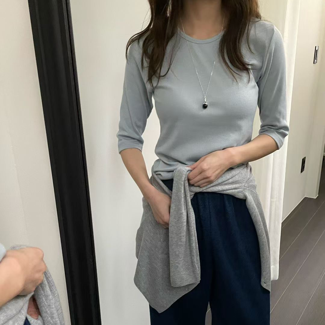 合身款五分袖圓領素面棉TEE / 4色