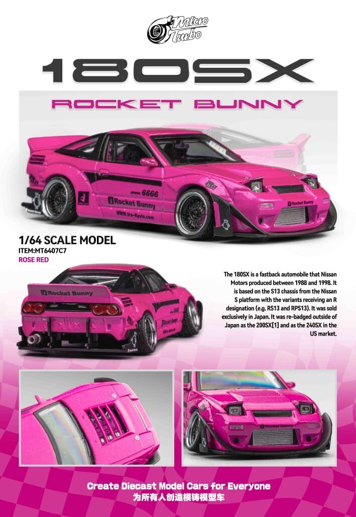 PO-$230 * MICRO TURBO * 1:64 NISSAN SILVIA S13 180SX PANDEM ROCKET BUNNY ROSE RED