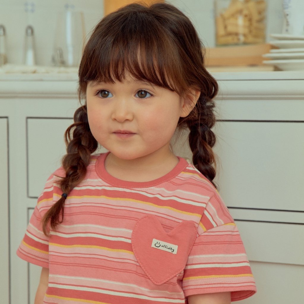 正韓夏 1stblue 條紋愛心上衣