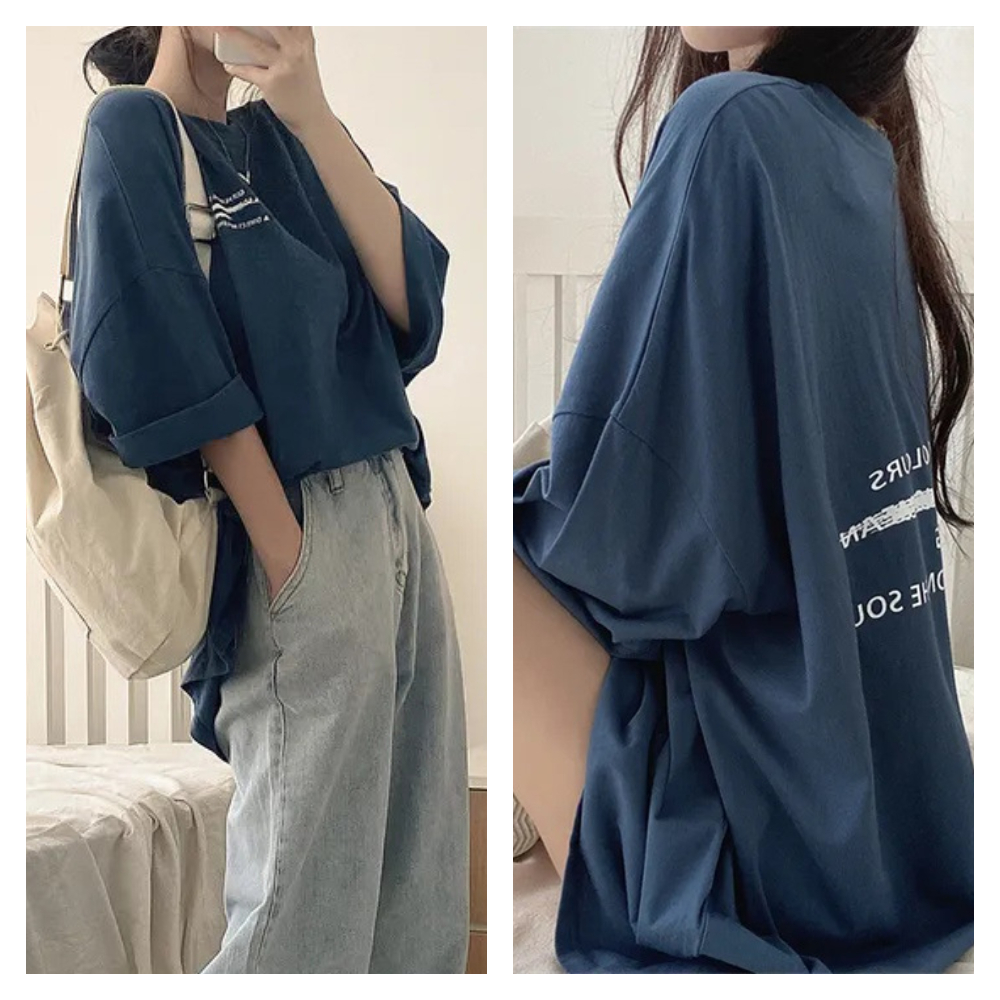 【ASister 小姊姊】AS0350#韓系純棉上衣☆*未完筆記背影*中長版七分袖T恤(4色 M-2XL)