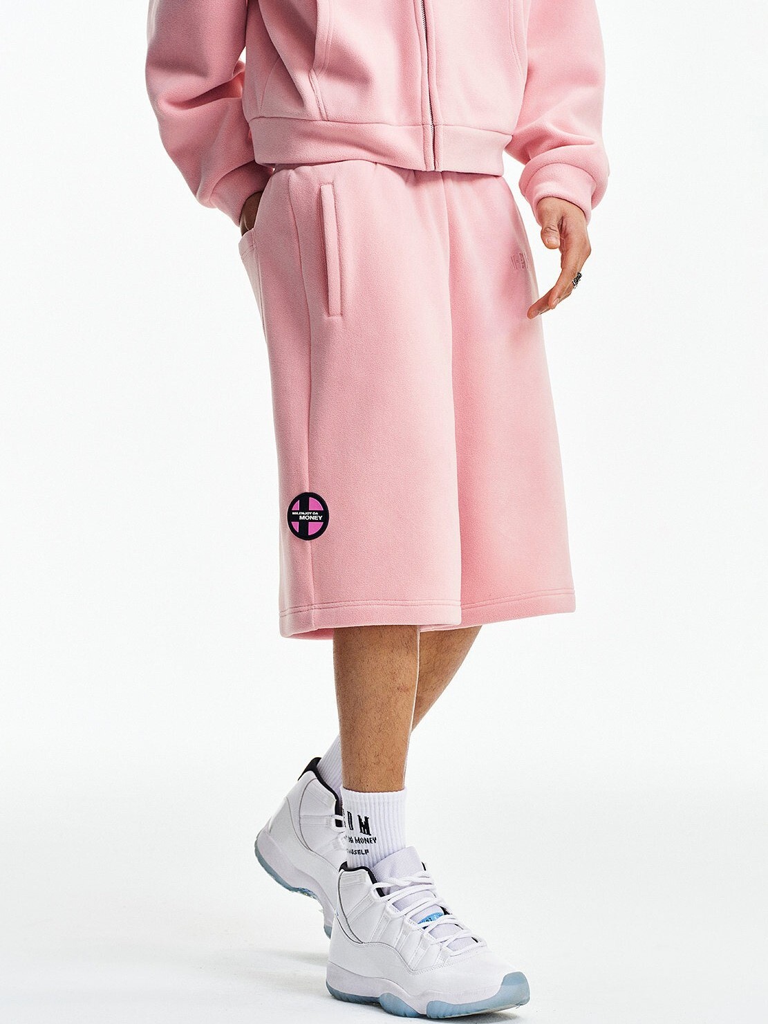 MEDM 刺繡Logo 抗皺搖粒絨 純色 直筒短褲