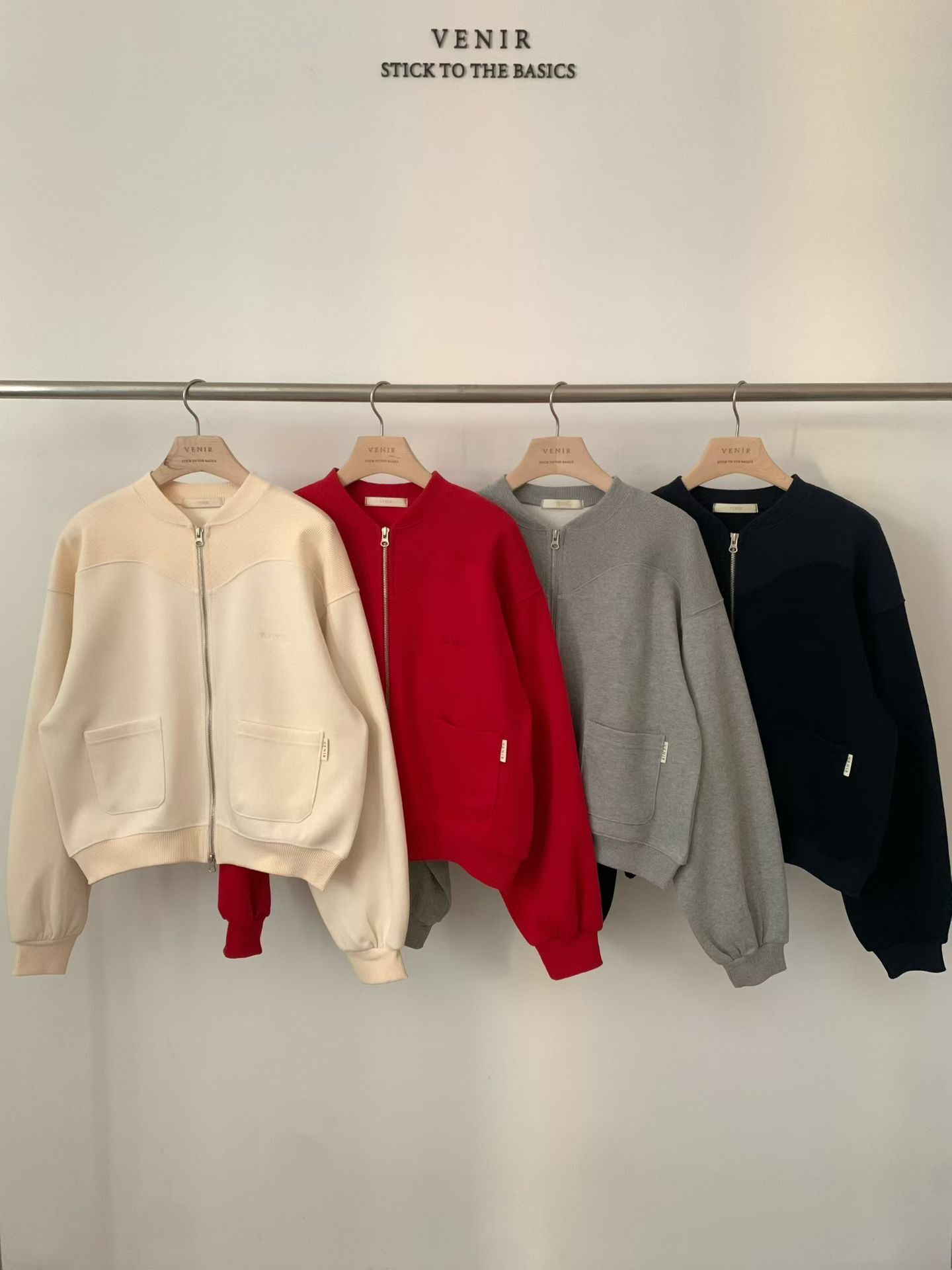 VR6069 異材質拼接拉鍊外套