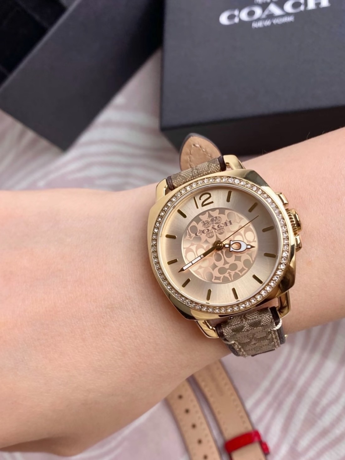 COACH BOYFRIEND 金色 水鑽 小牛皮 石英錶