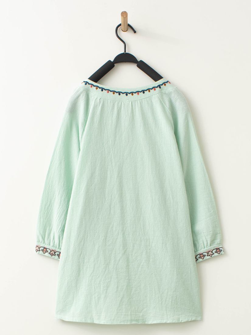 自然棉麻感立領綁帶繡花上衣