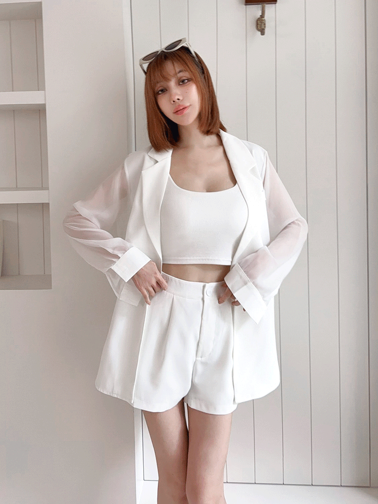 BB熱賣 ! 微透膚感 ! 背透紗西裝套裝(4色，不含小可愛）