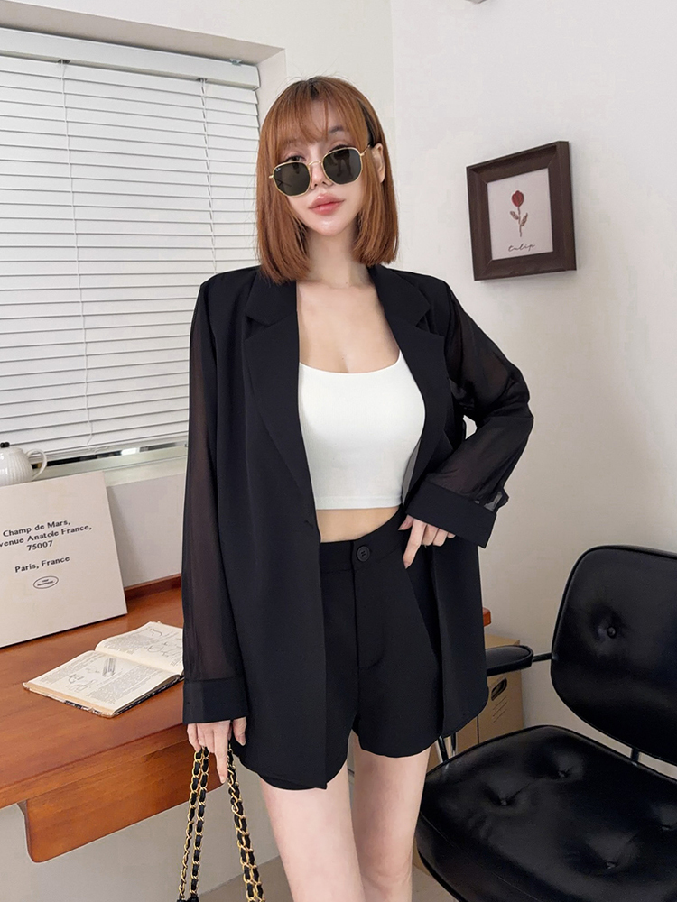 BB熱賣 ! 微透膚感 ! 背透紗西裝套裝(4色，不含小可愛）