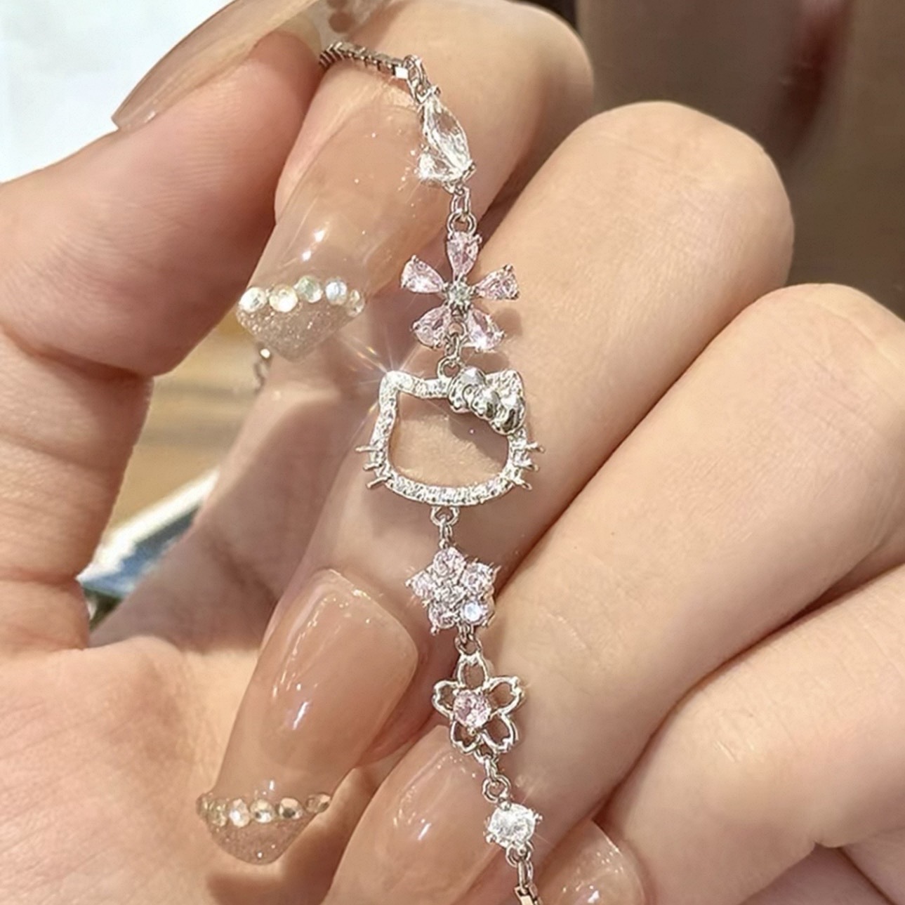 SANRIO 三麗鷗 HELLO KITTY 桃花緣 簍空手鏈 純銀 凱蒂貓 送禮