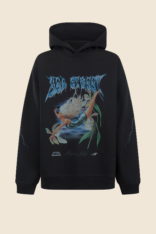 SEA STREET - METALLIC DIVER OVERSIZED HOODY（WASHED BLACK）