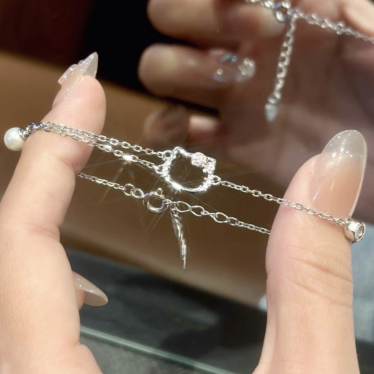 SANRIO 三麗鷗 HELLO KITTY 珠光玫瑰手鏈 純銀 凱蒂貓 送禮