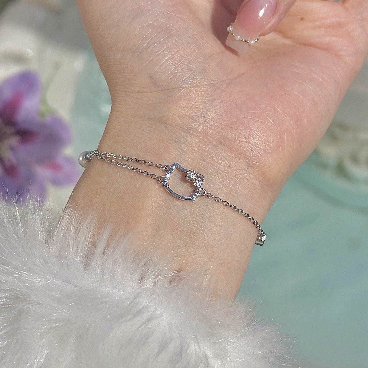 SANRIO 三麗鷗 HELLO KITTY 珠光玫瑰手鏈 純銀 凱蒂貓 送禮