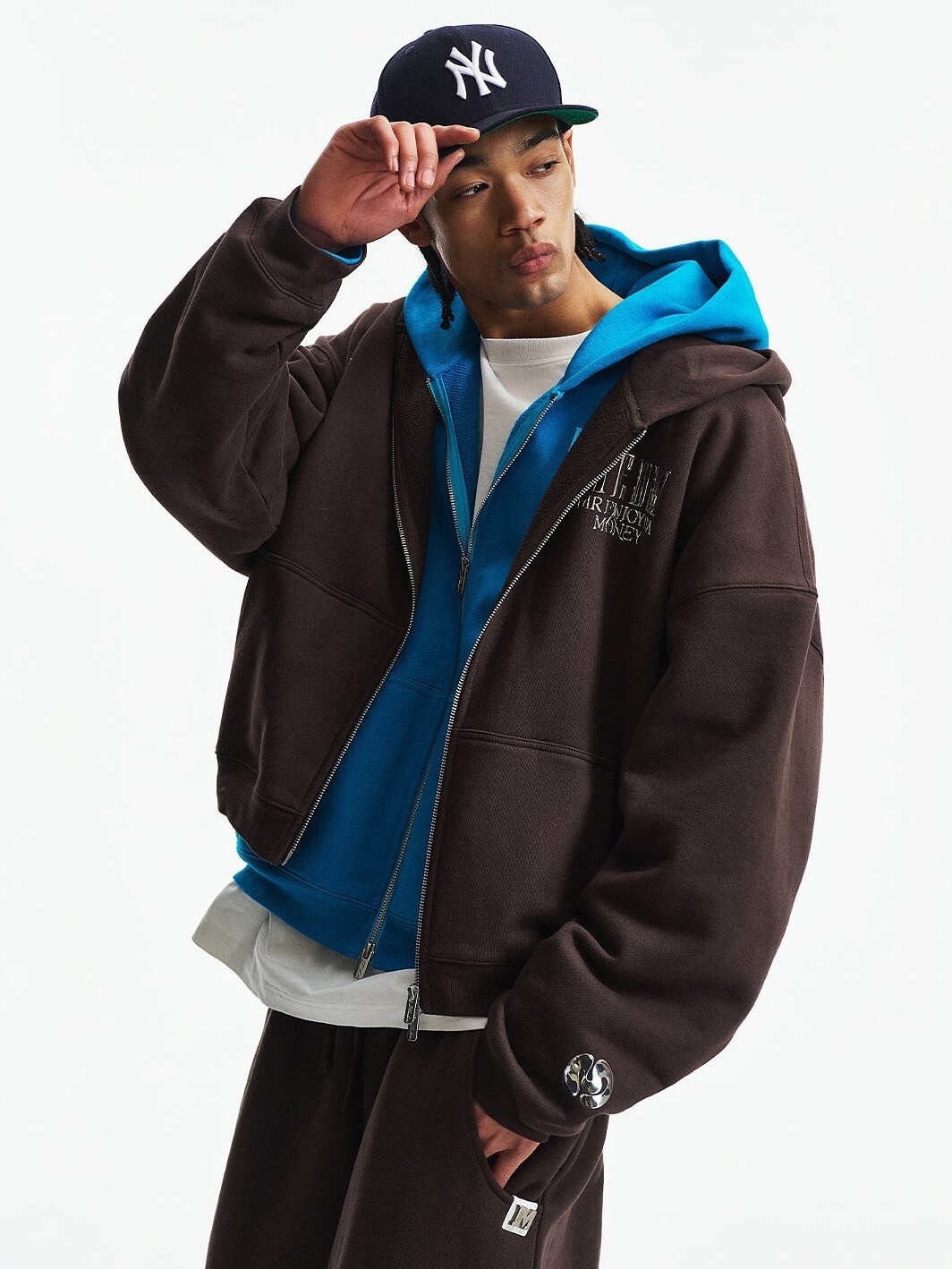 MEDM 高周波立體印花Logo  針織絨底 雙拉鏈 素色連帽外套