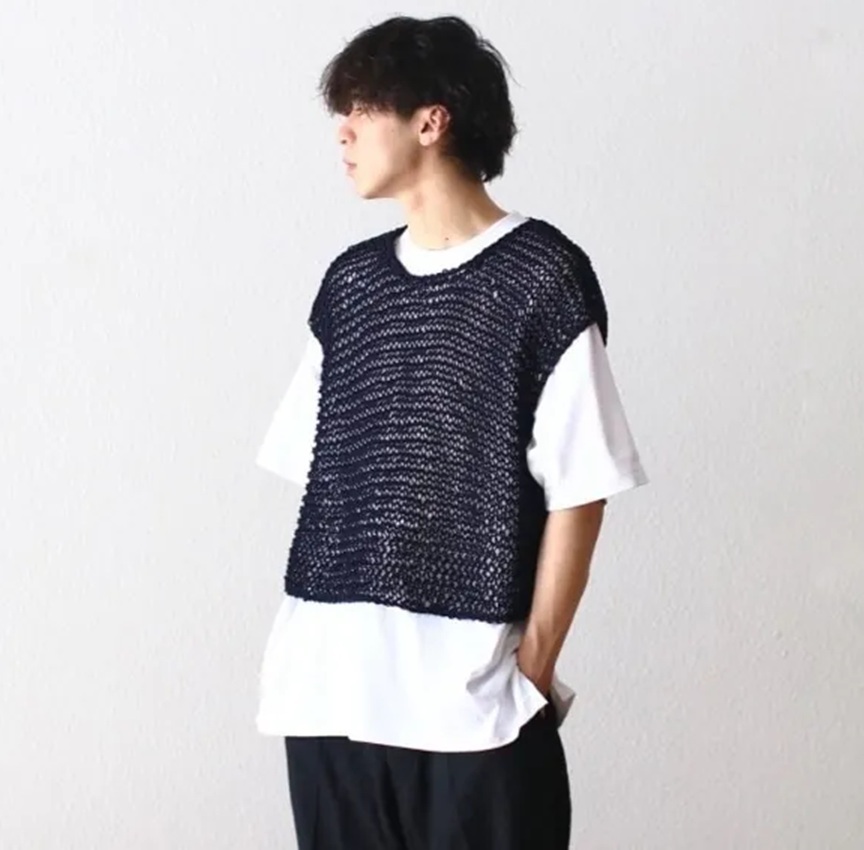 RE-STOCK: VISVIM LATTICE VEST HAND-KNIT - NAVY SIZE 2 PRE ORDER ITEM (預訂中)