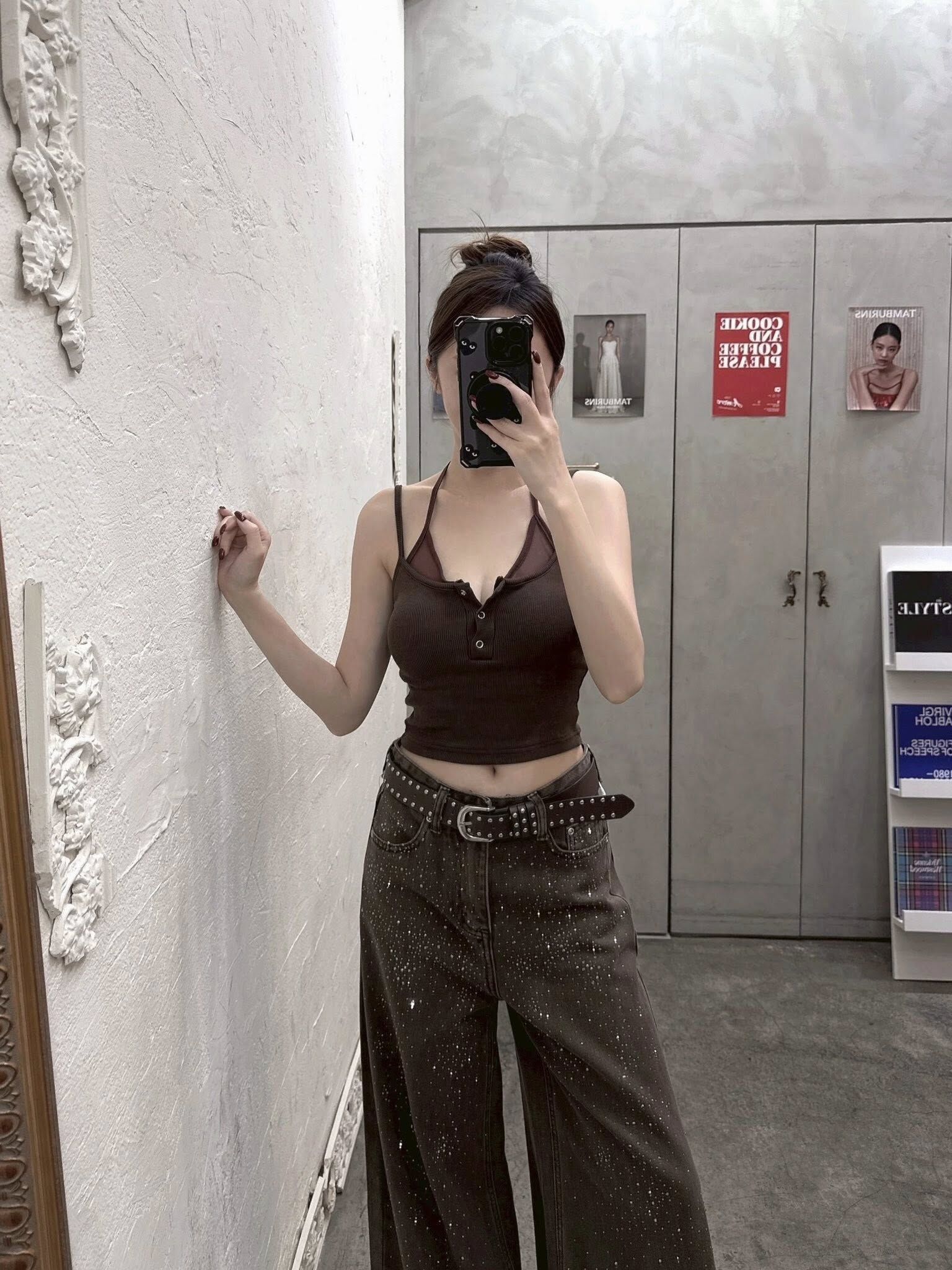 即視感辣妹假兩件綁紗背心❤️