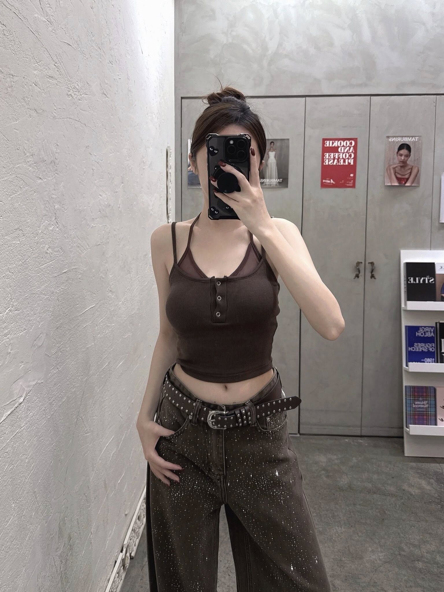 即視感辣妹假兩件綁紗背心❤️