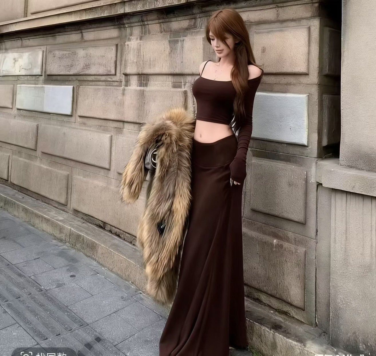 曲線辣妹一字吊肩長裙套裝❤️