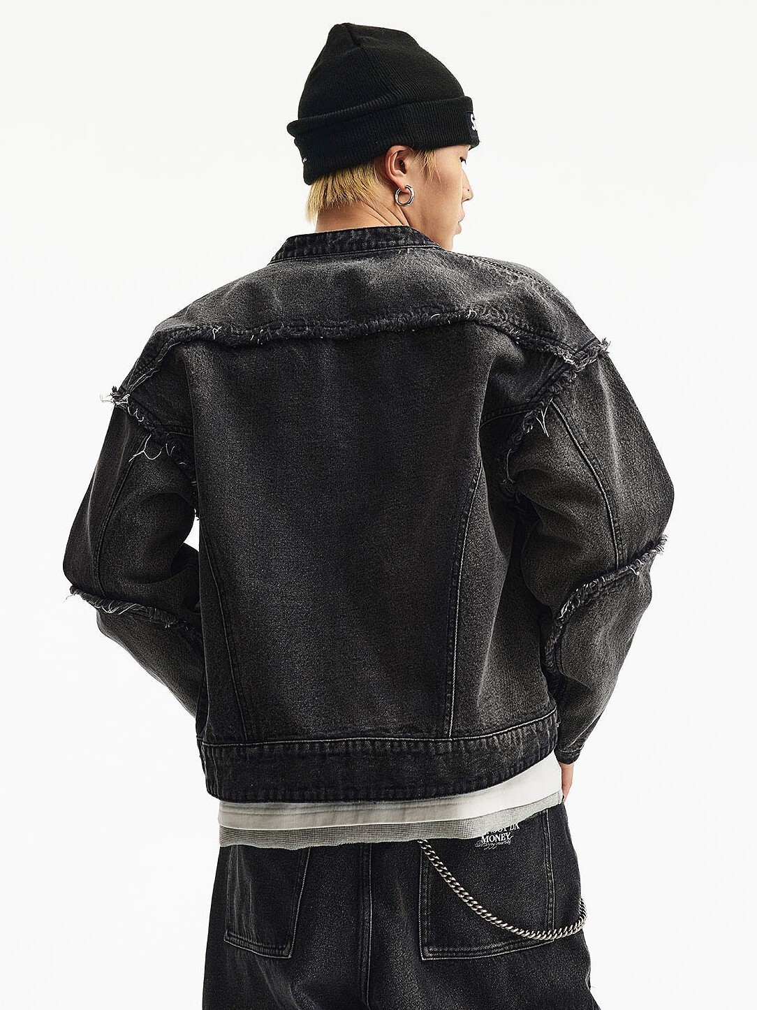 MEDM 毛邊 水洗做舊結構 牛仔黑套装 外套