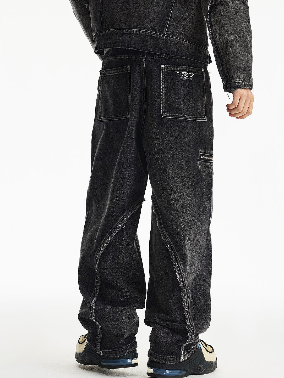 MEDM 毛邊 水洗做舊結構 牛仔黑套装 長褲